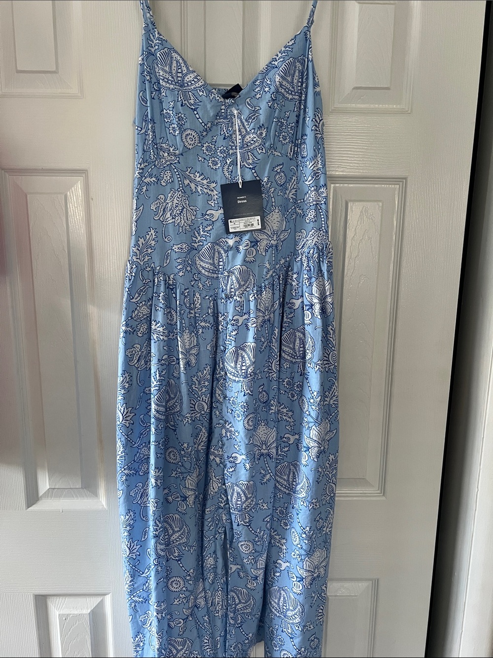 Light Blue Paisley Maxi Dress with Spaghetti Straps